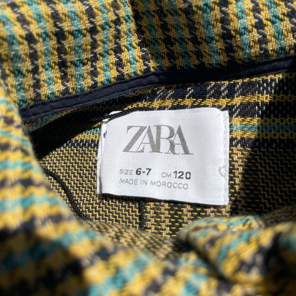Zara Kids 6-7 Green Plaid Tweed Button Snap Jacket pea green, mustard, turquios - Picture 9 of 9